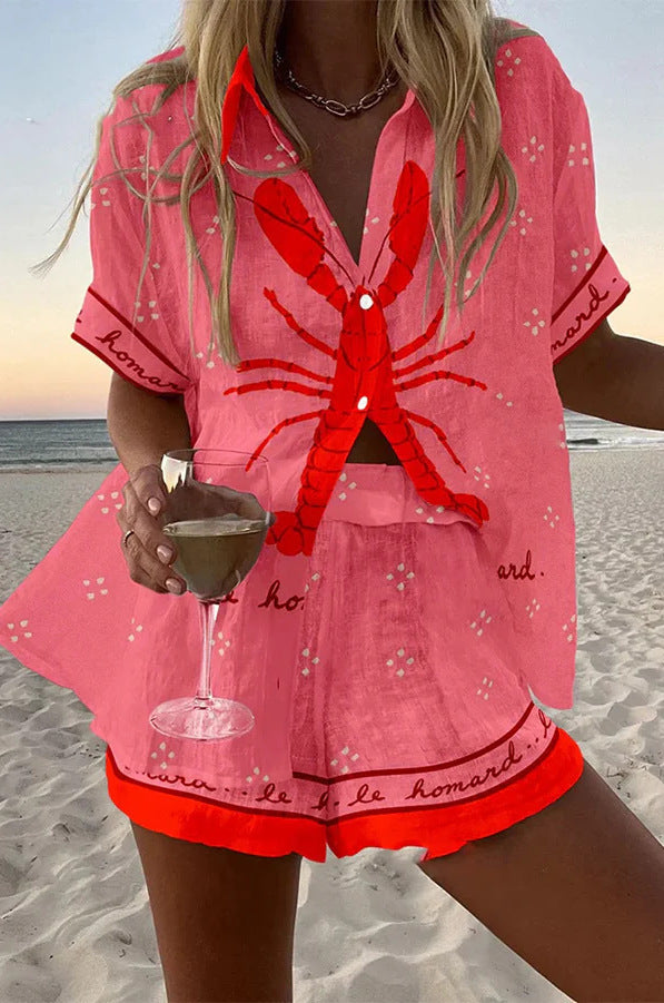 Women's Serena relaxed summer beach set by Lumina Wear, featuring coordinated top and shorts for casual beachwear.