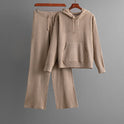 Serena Lumina Wear ribbed stretch cotton blend lounge set with drawstring hoodie, featuring a relaxed fit and comfortable design.