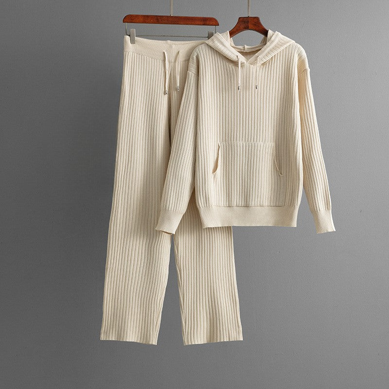 Lumina Wear Serena ribbed stretch cotton blend lounge set with drawstring hoodie, comfortable loungewear for relaxed casual wear.