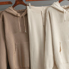 Lumina Wear Serena ribbed stretch cotton blend lounge set with drawstring hoodie, comfortable loungewear for relaxing.