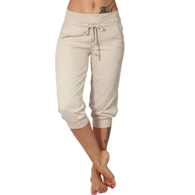 Serena | Trendy Grey Capri Trousers with Elastic Waistband - Lumina 0