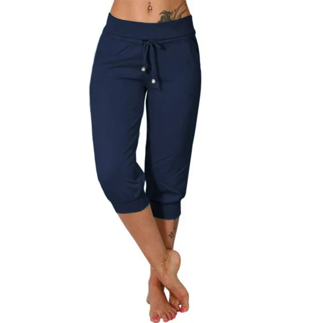 Serena | Trendy Grey Capri Trousers with Elastic Waistband - Lumina 4