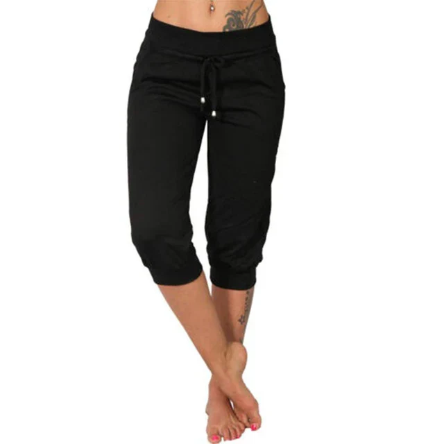 Serena | Trendy Grey Capri Trousers with Elastic Waistband - Lumina 5