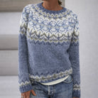 Sofia Amoretti Lumina knit sweater featuring a patterned relaxed fit crewneck, soft fabric, and cozy design in a stylish pattern.