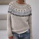 Sofia Amoretti Lumina knit sweater with a patterned relaxed fit crewneck, featuring soft fabric and stylish design.
