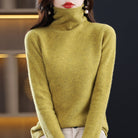 Lumina Wear Sofia cozy loose-fit sweater with stacked collar, worn by a woman, featuring soft knit fabric and relaxed style.