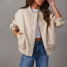 Sofia edgy faux leather jacket with sleek band collar from Lumina Wear, featuring a stylish design and modern fit.
