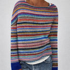 Multicolor striped knit sweater by Lumina Wear featuring a relaxed fit and textured pattern, styled on a model.