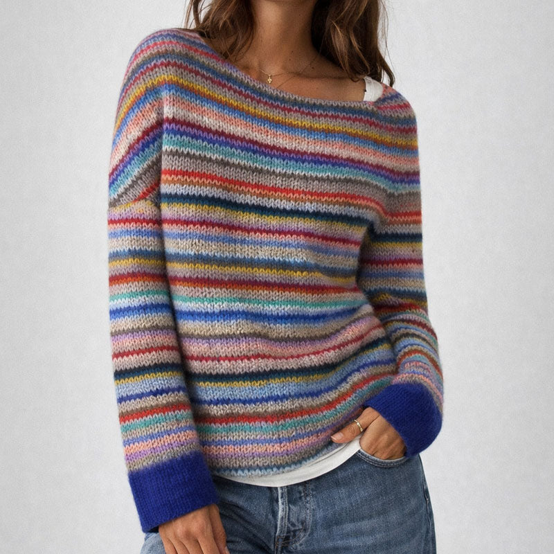 Multicolor striped knit sweater with textured pattern from Lumina Wear, featuring a relaxed fit and cozy design.