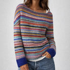 Multicolor striped knit sweater by Lumina Wear with a relaxed fit and textured pattern featuring vibrant multicolor stripes.