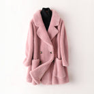 Sofia oversized textured shearling winter coat with wide lapels by Lumina Wear, showcasing a warm, plush shearling interior and stylish design.