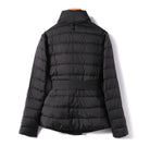 Lumina Wear Sofia quilted structured down jacket with tie belt, featuring a sleek design and padded insulation.