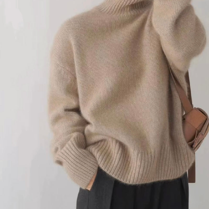 Lumina Wear Sofia relaxed ribbed turtleneck sweater with dropped shoulders, women's pullover sweater in cozy knit fabric.
