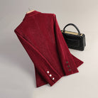 Luxurious velvet blazer for women by Lumina Wear featuring a slim tailored fit and radiant textured fabric.