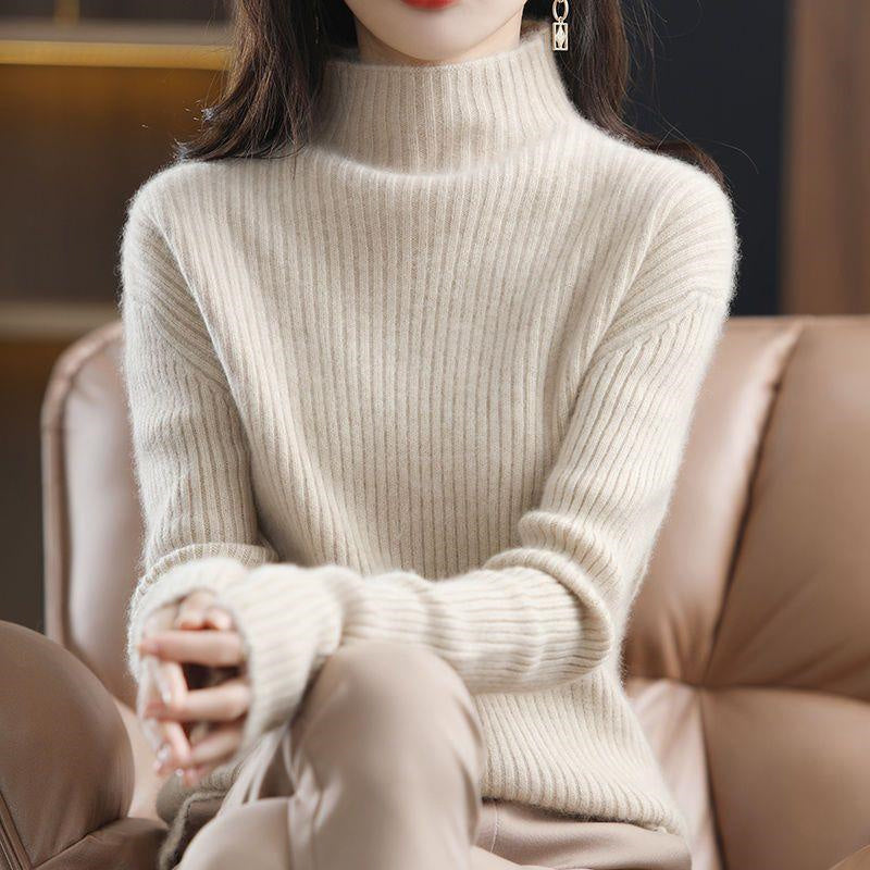 Lumina Wear Sofia striped oversized turtleneck sweater for women, featuring cozy knit and relaxed fit for casual comfort.