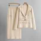 Women's Sofia textured blazer and skirt set by Lumina Wear featuring metallic accents and tailored fit.