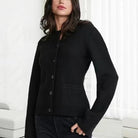 Vintage-inspired Lumina Wear Sofia button cardigan with side pockets, featuring a classic design and elegant knit texture.