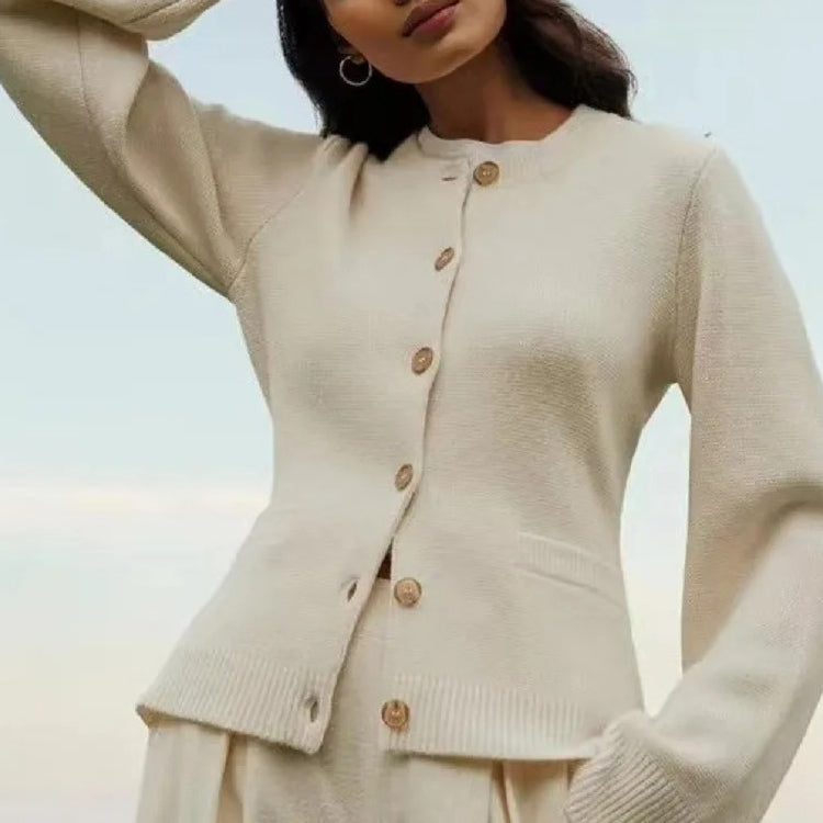 Vintage-inspired Lumina Wear Sofia button cardigan with side pockets, featuring a classic design and elegant details.