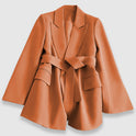 Valentina chic tailored belted blazer with elegant lapel from Lumina Wear, shown on a model with stylish look and sophisticated design.
