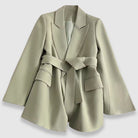 Women's tailored blazer with belt and elegant lapel, Lumina Wear Valentina collection, stylish and sophisticated for professional looks.
