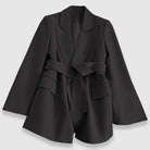 Women's Valentina chic tailored blazer by Lumina Wear featuring an elegant lapel and belt, styled for a sophisticated look.