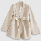 Women's Valentina blazer by Lumina Wear featuring a tailored fit, elegant lapel, and stylish belt for sophisticated look.