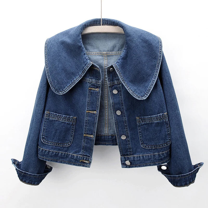 Valentina Lumina Wear classic fit royal blue denim jacket with button closure, casual and stylish for everyday wear.