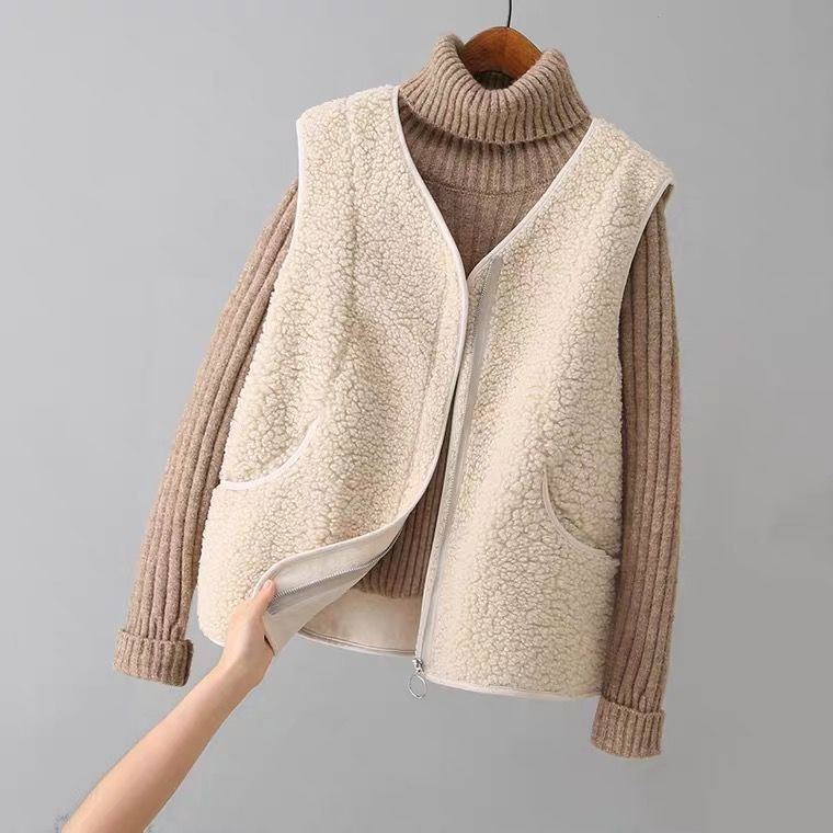 Valentina cozy textured fuzzy vest with zipper closure by Lumina Wear, featuring soft fabric and stylish design.