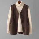 Lumina Wear Valentina cozy textured fuzzy vest with zipper closure, shown in a close-up of the stylish, soft fabric and modern design.