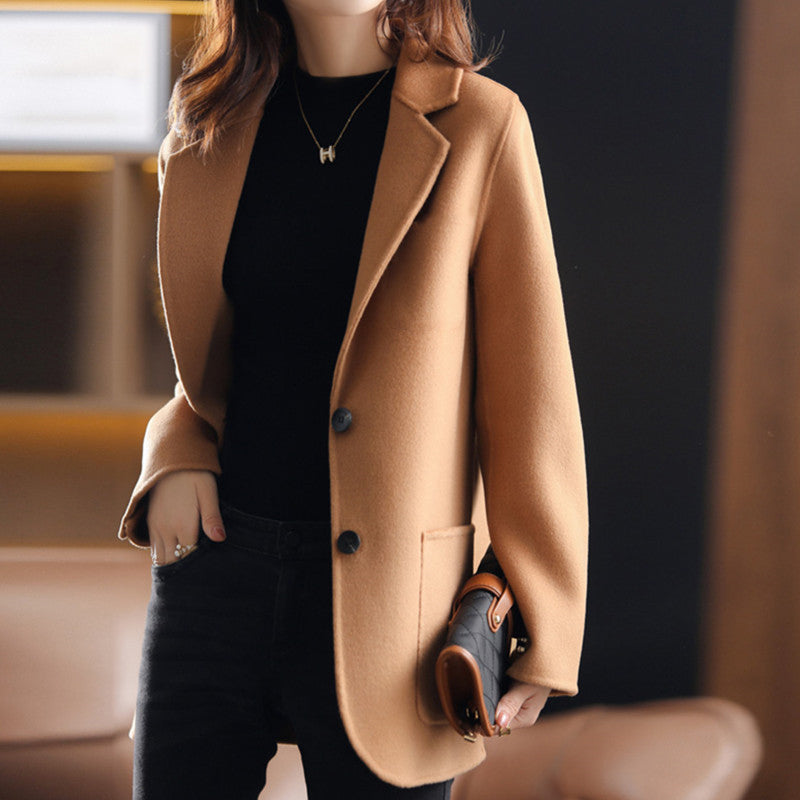 Valentina Lumina Wear relaxed fit wool blend winter overcoat with lapel collar, stylish and warm outerwear for cold weather.
