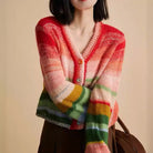Light gray gradient knit cardigan with playful buttons from Lumina Wear, relaxed fit, cozy sweater perfect for casual wear.