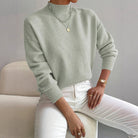 Lumina Wear Valentina relaxed mock neck knit sweater with ribbed cuffs, soft and cozy for casual wear.