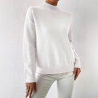 Lumina Wear Valentina relaxed mock neck knit sweater with ribbed cuffs, soft cozy sweater in a casual style.
