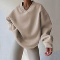 Lumina Wear Valentina pastel oversized sweater with relaxed fit and V-neckline, soft knit fabric, casual stylish pullover.