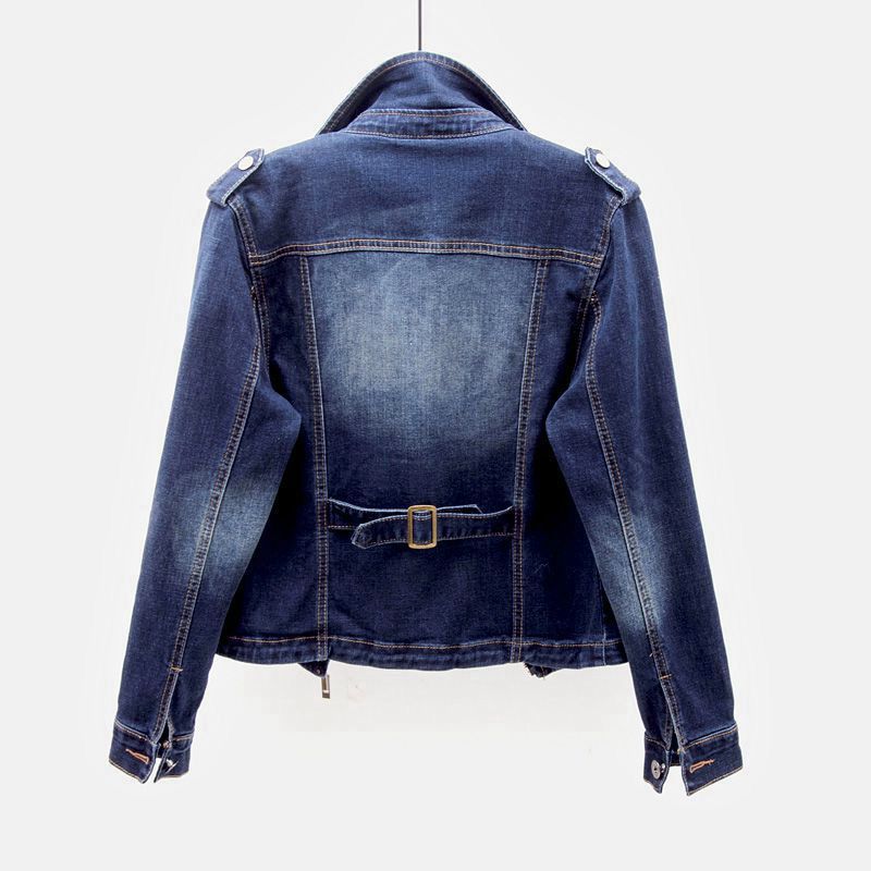 Black vintage moto cut denim jacket with zip pockets by Lumina Wear, featuring a classic design and stylish details.