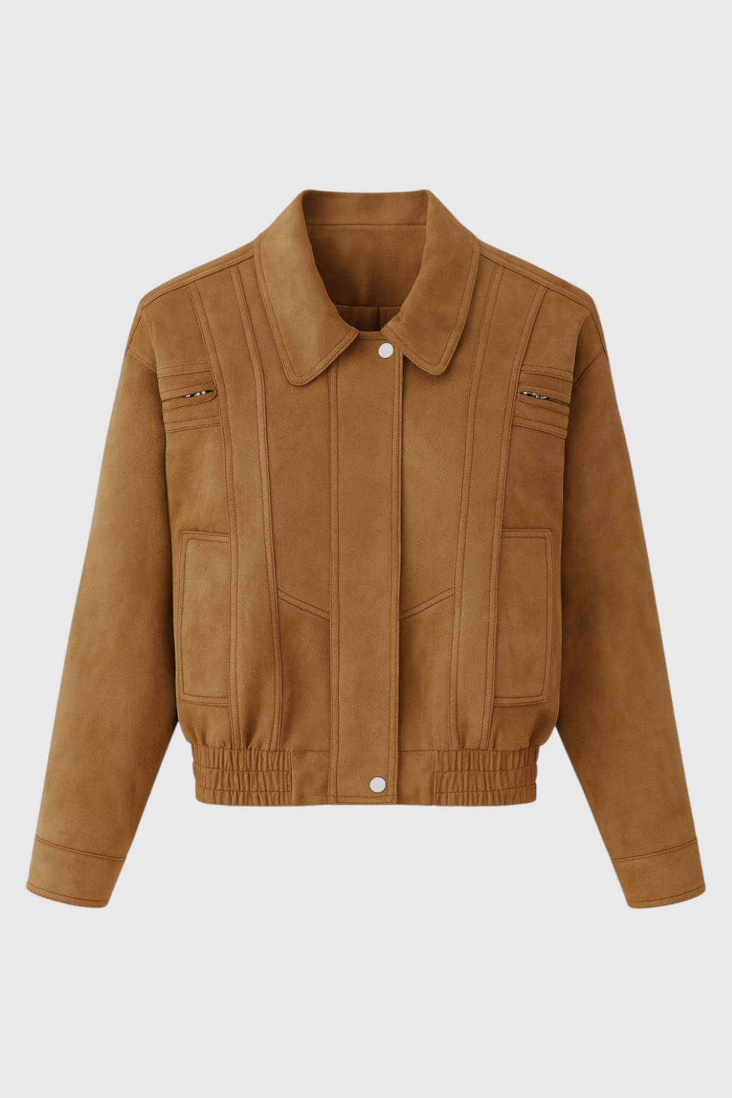 Victoria Lumina brown bomber jacket with versatile design, featuring stylish details and a sleek fit, perfect for casual wear.
