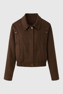 Dark brown bomber jacket by Lumina Wear, featuring a stylish, versatile design with a sleek, elegant look.