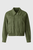 Victoria green bomber jacket by Lumina Wear, showcasing a stylish, elegant design with a fitted silhouette and modern details.