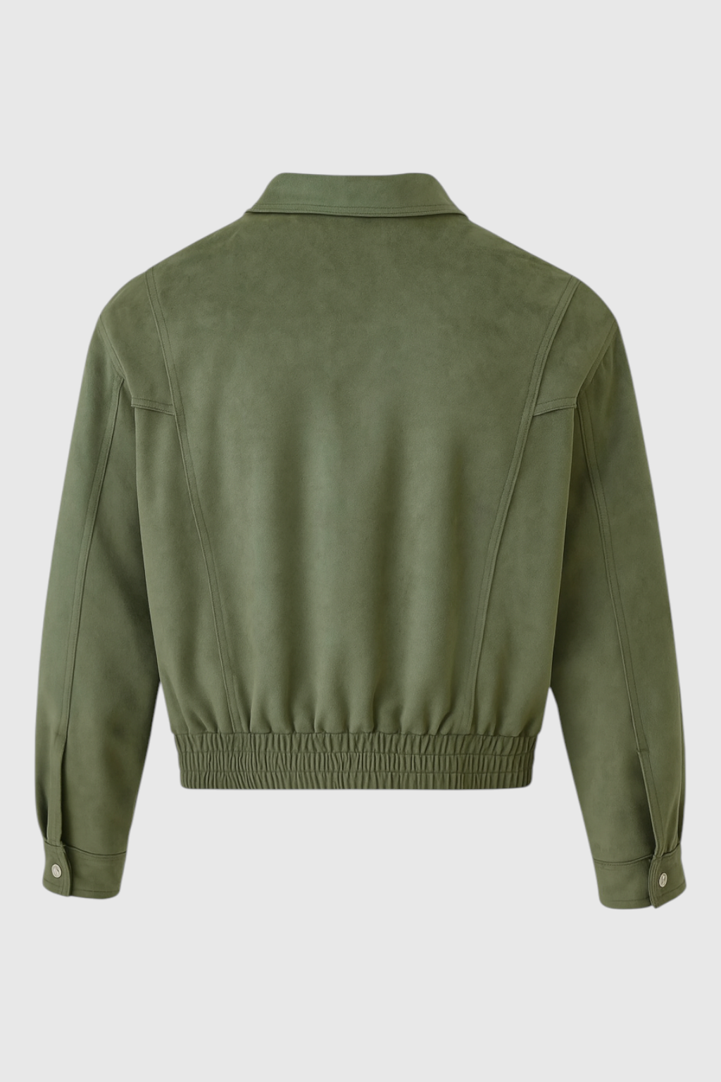Green Lumina Wear Victoria bomber jacket with elegant design, showcasing a stylish, timeless look in a close-up image.