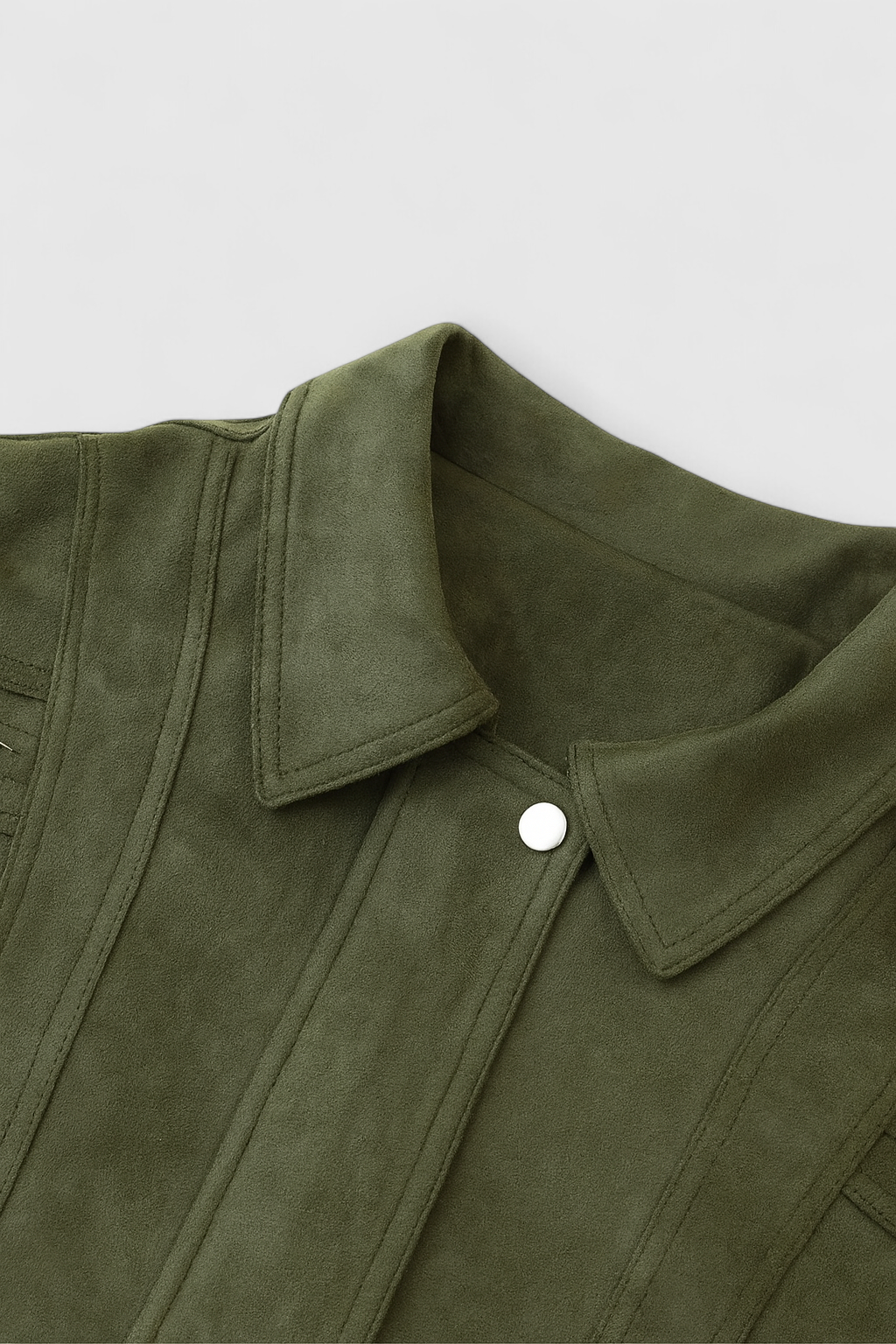 Victoria green bomber jacket by Lumina Wear, stylish and elegant with a timeless design, shown in a close-up image.