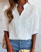 Lumina Wear Victoria puff sleeve blouse with V-neck design, featuring elegant fabric and stylish silhouette for a sophisticated look.