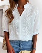 Victoria Lumina Wear elegant puff sleeve blouse with V neck, featuring soft fabric and stylish design, perfect for casual or dressy occasions.