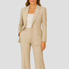 Victoria Lumina Wear tailored suit set featuring a streamlined blazer and matching pants, perfect for elegant professional attire.