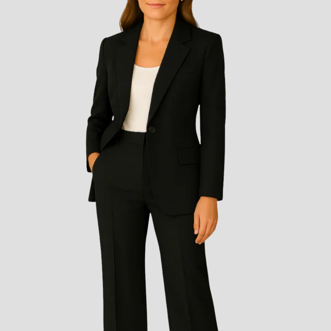Victoria Lumina Wear tailored suit set featuring an elegant, streamlined blazer and matching trousers, perfect for professional attire.