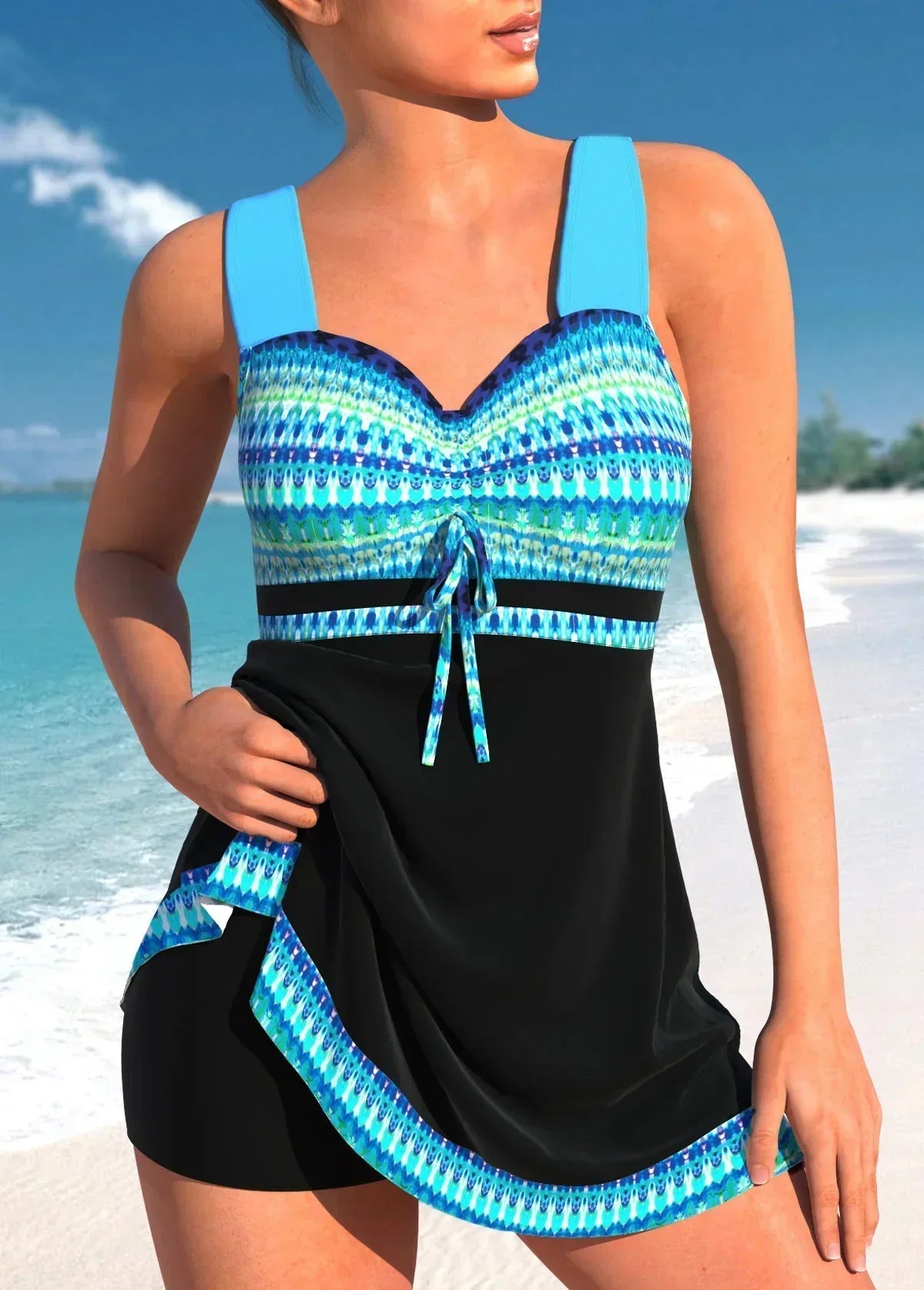 Victoria Lumina maxi swim dress with decorative neckline, featuring flattering fit and stylish design for elegant beachwear.