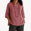 Victoria relaxed linen tunic top by Lumina Wear featuring a minimalist design, shown in a natural, comfortable fit style.