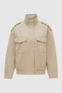 Beige Victoria bomber jacket with stand collar by Lumina Wear, stylish and lightweight for a modern casual look.