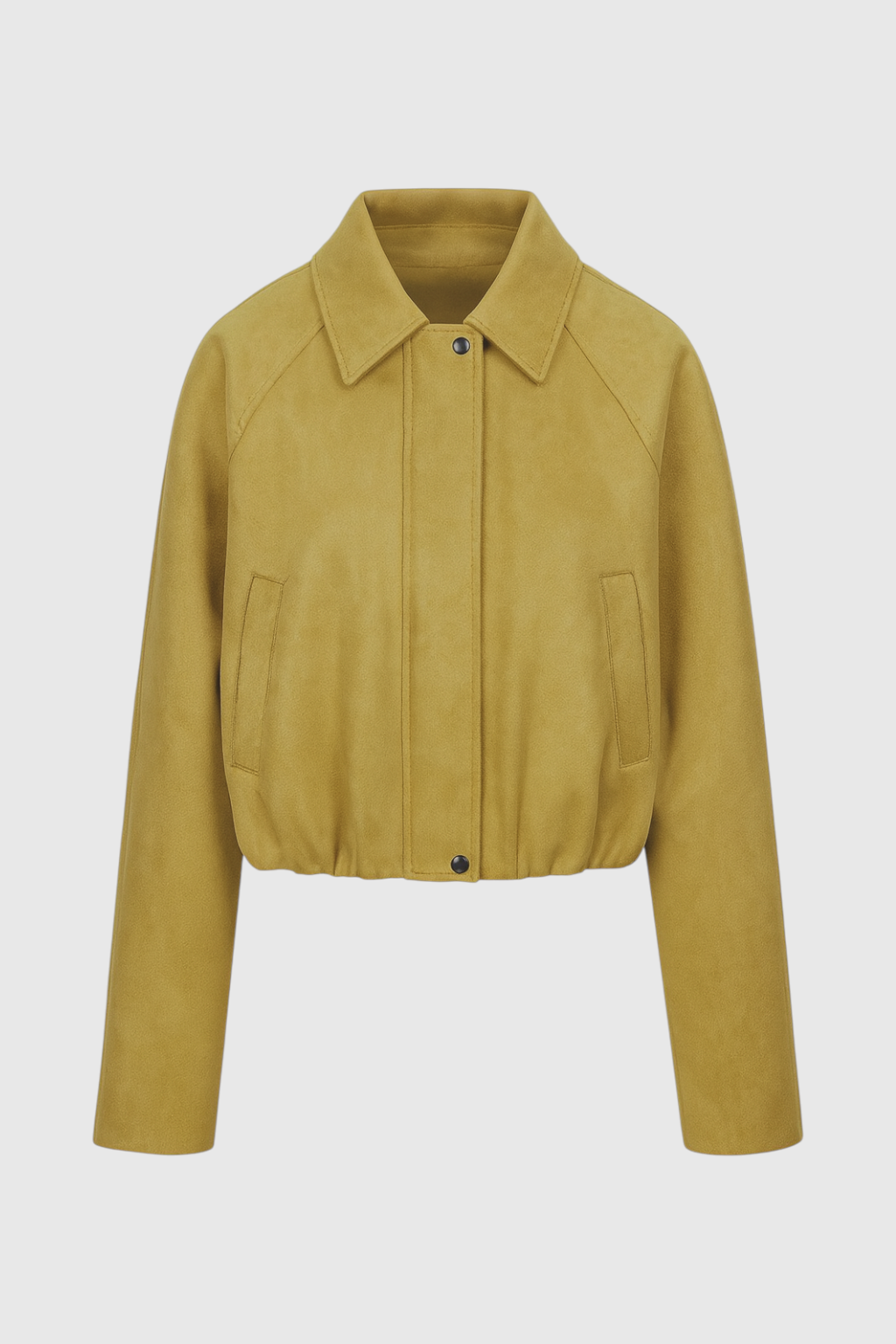 Bright yellow Victoria bomber jacket by Lumina Wear featuring trendy details and stylish design, perfect for casual wear.