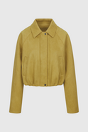 Bright yellow Lumina Wear Victoria bomber jacket with trendy details, showcasing a stylish lightweight jacket for casual wear.