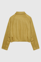 Bright yellow Victoria bomber jacket by Lumina Wear featuring trendy details and a stylish, modern design.